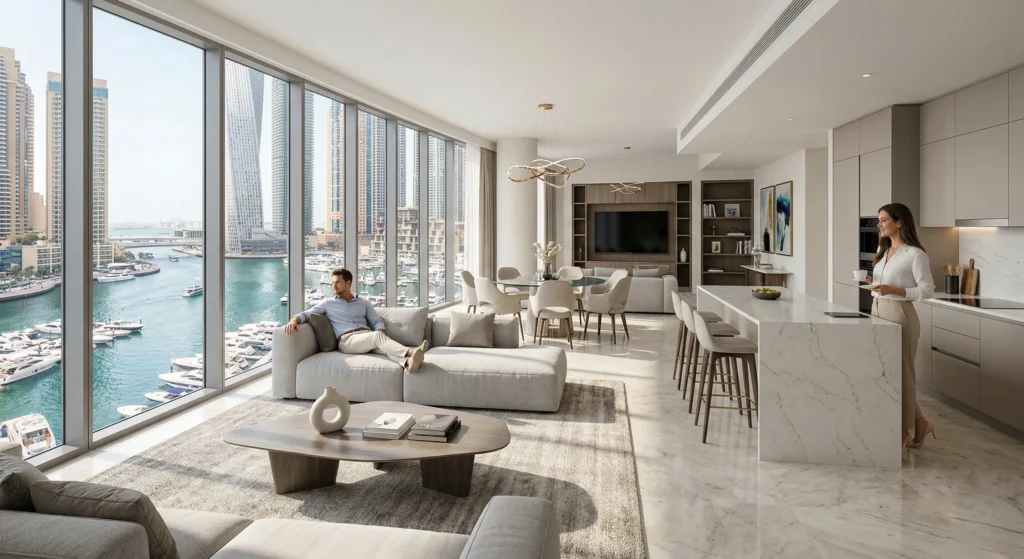 Luxury apartment in Dubai Marina showcasing high rental yield investment opportunity