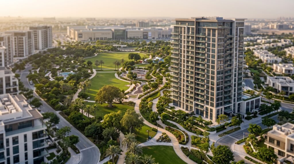 Park-facing apartments overlooking Dubai Hills Park